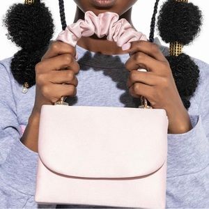 Elaine Blushing: Mini Ruched Gold Accent Satin Purse